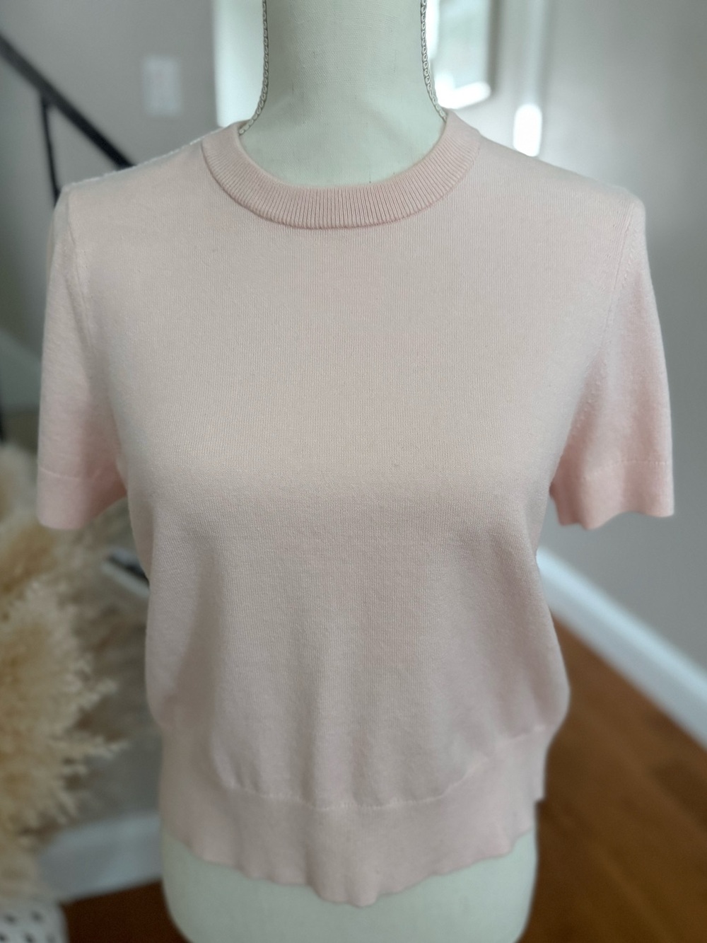 Express Light Pink Short Sleeve Crewneck Sweater